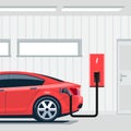 Electric Car Charging at Home in Garage Royalty Free Stock Photo