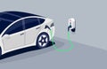 Electric car charging in home garage plugged to home charger station Royalty Free Stock Photo