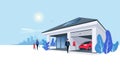 Electric Car Charging at Home Garage Wall Box with Solar Panels Power Station Royalty Free Stock Photo