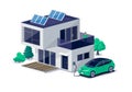 Electric car charging at home wall box charger station on residence family house Royalty Free Stock Photo