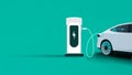 Electric car charging image. Plugin hybrid. EV recharge station. Website background cover flyer. Royalty Free Stock Photo