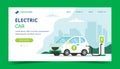 Electric car charging landing page - concept illustration for environment, ecology, sustainability, clean air, future. Royalty Free Stock Photo