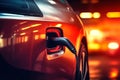 Electric car charging on parking lot with electric car charging station on city street. Electric cars in the row ready for charge Royalty Free Stock Photo