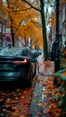 Electric car charging on parking lot with electric car charging station on city street. Electric cars in the row ready Royalty Free Stock Photo