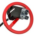 Electric car charging plug with forbidden sign, 3D rendering