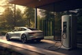 Electric car charging at the charging station. 3d rendering image, Electric car charging station, Sustainable transportation and