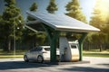 electric car charging station with solar panels, providing greener alternative to fossil fuels