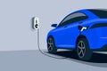 Electric Car Charging at Underground Garage on with Wall Box Charger Station Royalty Free Stock Photo