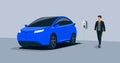 Electric Car Charging at Underground Garage on with Wall Box Charger Station Royalty Free Stock Photo