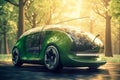 Electric car concept in green environment concept. Green energy. Eco friendly. Generative AI