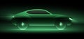 Electric car concept vector illustration. Green glowing car running at high speed in the dark night Royalty Free Stock Photo