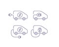Electric car concept. Vector linear flat icon illustration. Set of vehicle with electro charge plug connector icons isolated on Royalty Free Stock Photo