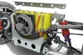 Electric car cystem wheelbase with electric vehicle drive system and battery pack 3d render on white Royalty Free Stock Photo