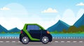 Electric car driving highway road eco friendly vehicle clean transport environment care concept beautiful mountains Royalty Free Stock Photo