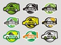 Electric Car Eco Nine Icons Design Isolated Royalty Free Stock Photo