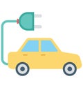Electric Car, Electric Vehicle Color Isolated Vector Icon