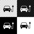 Electric car and electrical cable plug charging icon isolated on black, white and transparent background. Electric car Royalty Free Stock Photo