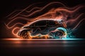 Electric car energy fast. neon glow-in-the-dark electric car at high speed running concept ai generation