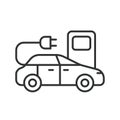 Electric car on EV station line icon. EV charging station. Electric vehicle charging station icon. Editable stroke