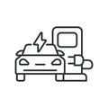 Electric car on EV station line icon. EV charging station. Electric vehicle charging station icon. Editable stroke