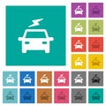 Electric car with flash square flat multi colored icons
