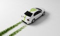 Electric car With grass traces, 3d rendering