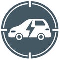 Electric car icon with lightning bolt symbol inside a circular target frame Royalty Free Stock Photo