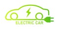 Electric car with plug green icon symbol, Hybrid vehicles charging point logotype, Eco friendly vehicle concept Royalty Free Stock Photo