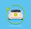 Electric car inside circle from cable with plug. Royalty Free Stock Photo