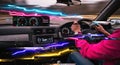 Electric car interior lightning effect motion blur speed thrill driving Royalty Free Stock Photo