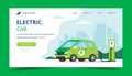 Electric car landing page - concept illustration for environment, ecology, sustainability, clean air, future. Vector Royalty Free Stock Photo