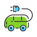 Electric car line icon. Green transport logo in green and blue color. Vector illustration concept