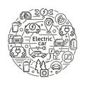 Electric car linear vector icons concept. Eco energy elements in thin line design.