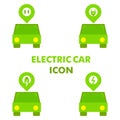 Electric car with location and electricity icon as electric car charging station loacation icon concept