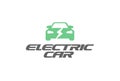 Electric car logo concept, flat cartoon icon. Automotive vector logotype for electric transport and charger logotype