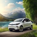 Electric car on the nature background