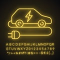 Electric car neon light icon