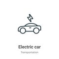Electric car outline vector icon. Thin line black electric car icon, flat vector simple element illustration from editable Royalty Free Stock Photo