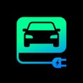 Electric car with plug icon symbol, EV car, Green hybrid vehicles charging point logotype, Eco friendly vehicle concept