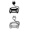 Electric car with plug icon vector set. charger illustration sign collection. hybrid auto symbol. Royalty Free Stock Photo