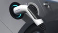 Charging electric car plug with HYUNDAI logo on it. Editorial conceptual 3d rendering