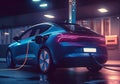 An electric car plugged into a charging station Royalty Free Stock Photo