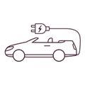 Electric car recharging cabriolet icon.Eco concept vehicle.Side view. Plug-in electric automobile.E