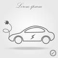 Electric car in refill icon, vector. Electric refueling. Eco transportation.