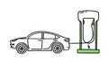 Electric car. Electric refueling. Co2 climate change concept green energy. Vector isolated doodle