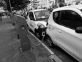 Electric car Share `N Go recharges to an Enel tower in a neighborhood of Rome