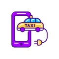 Electric car taxi color line icon. Online mobile application order taxi service. Pictogram for web, mobile app, promo. UI UX