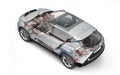 Electric car technical cutaway 3d rendering