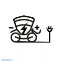 Electric Carriage icon. Trekking e-bike line silhouette with electricity flash lighting thunderbolt sign. Carriage car. Des