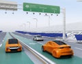 Electric cars driving on the wireless charging lane of the highway Royalty Free Stock Photo